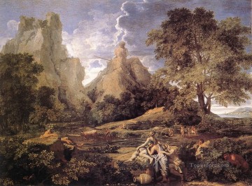 Paisaje con Polifemo, pintor clásico Nicolas Poussin. Pinturas al óleo